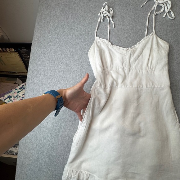 Abercrombie Fitch White Linen Blend Smocked‎ Sundress Tie Straps Mini Dress XS - Picture 4 of 11